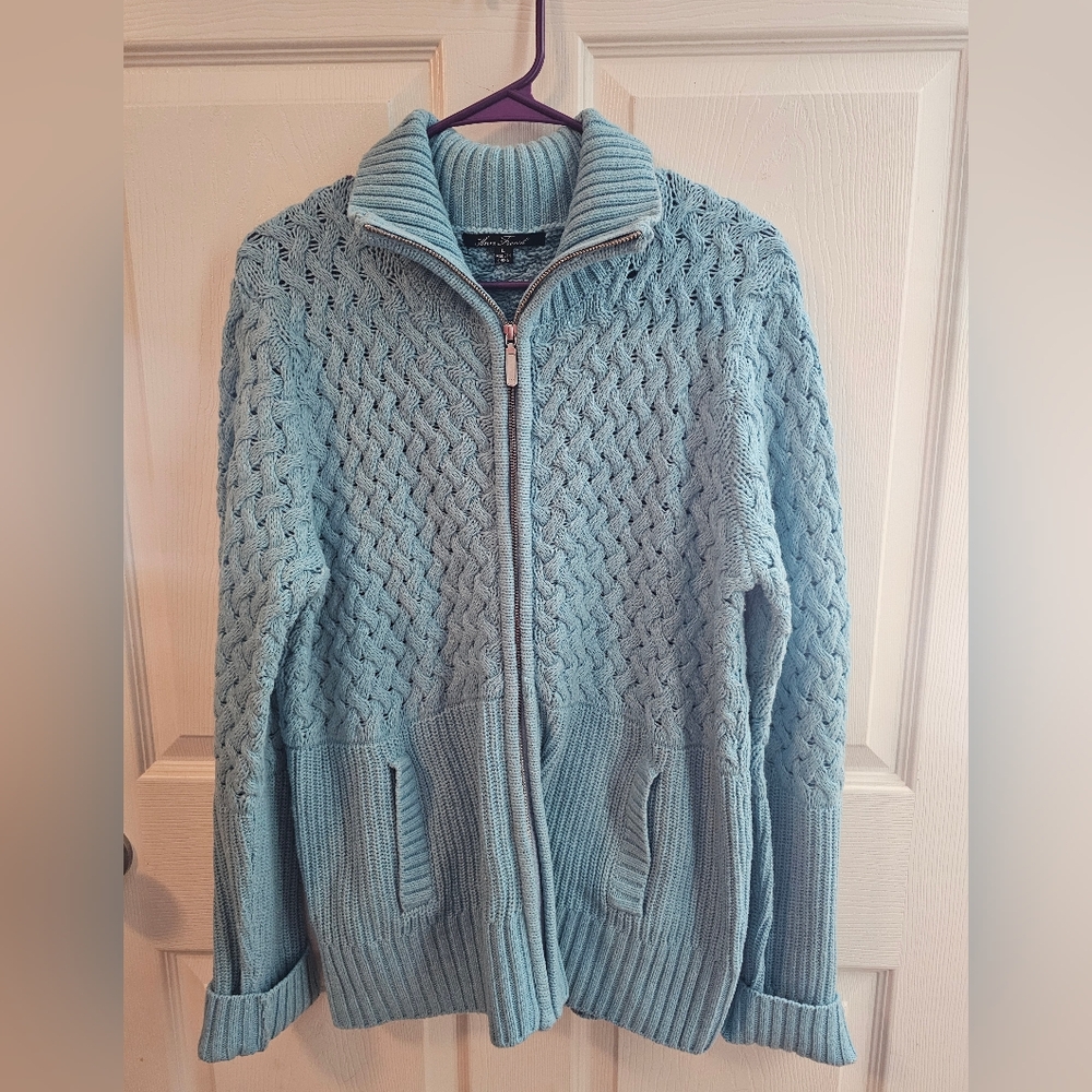 Boston Proper Zip Front Woven Sweater